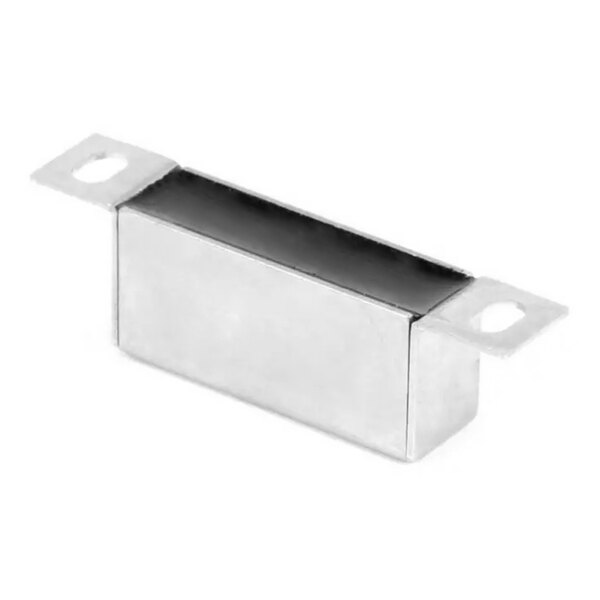 A silver rectangular magnet with a black strip on it.