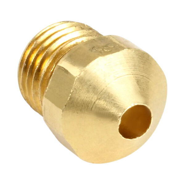A gold metal Vulcan orifice with a threaded hole.