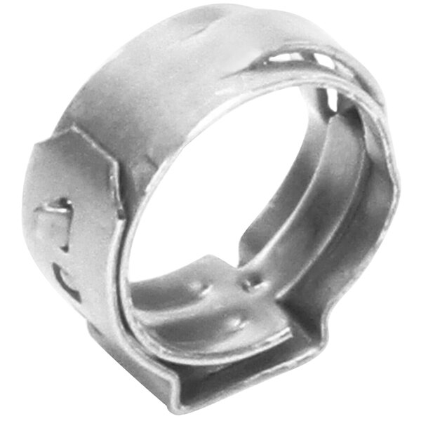 A silver metal Cornelius stepless clamp with holes.