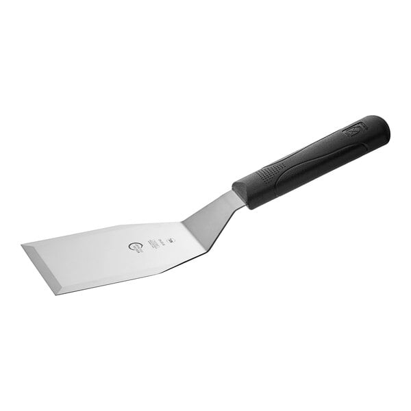 A black and silver Mercer Culinary Millennia heavy duty turner with a handle.