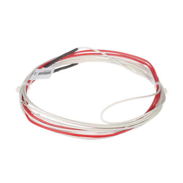 The red and white wires of a True Refrigeration perimeter heater.