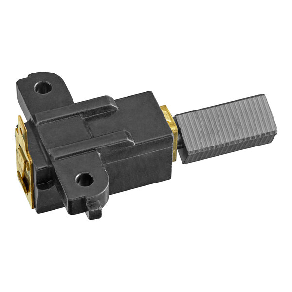 A close-up of a black and gold mechanical device.