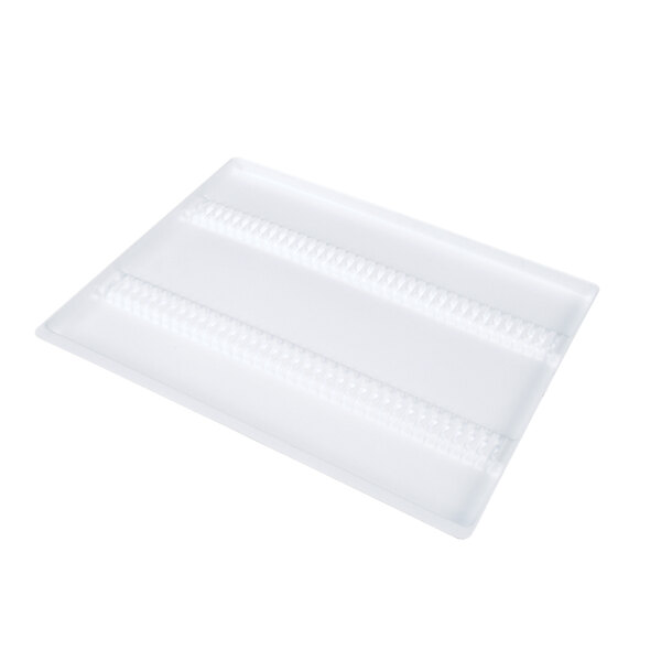 A white plastic tray with rows of holes.