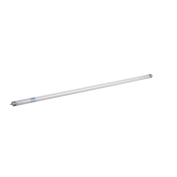 A pair of white long fluorescent tubes with blue labels.