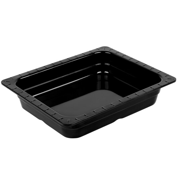 A black melamine 1/2 size food pan with a black border.