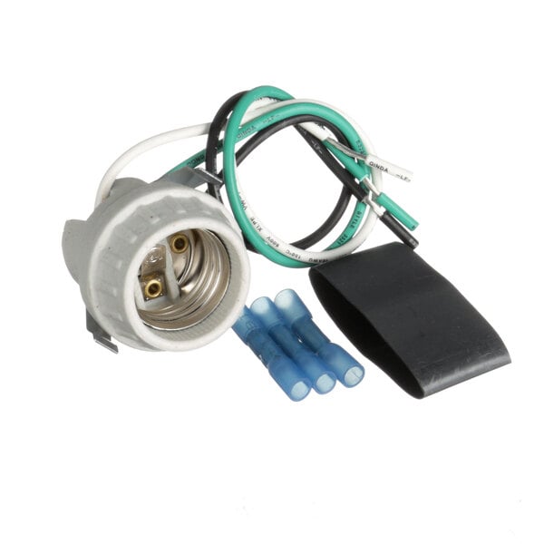 A Kairak lamp holder with blue and white cables.