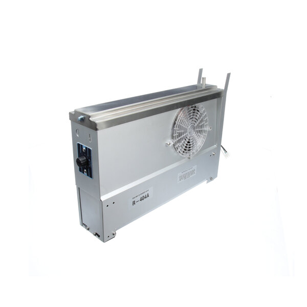 A silver metal Delfield coil assembly box with a fan on top.