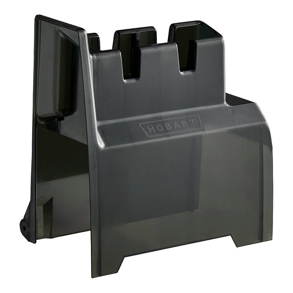 A black plastic Hobart guard stand with three compartments.