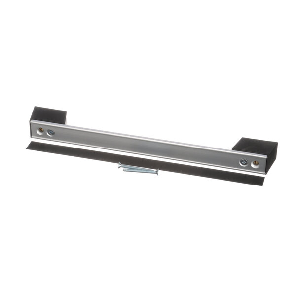 A metal bar with two black handles.