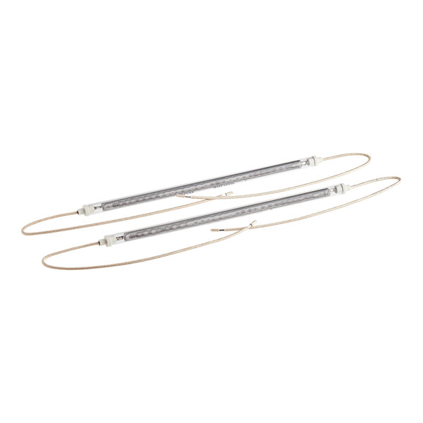 Two silver metal rods with wires on a white background.