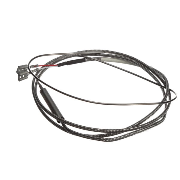 A black cable with a red and black wire and a connector on the end.