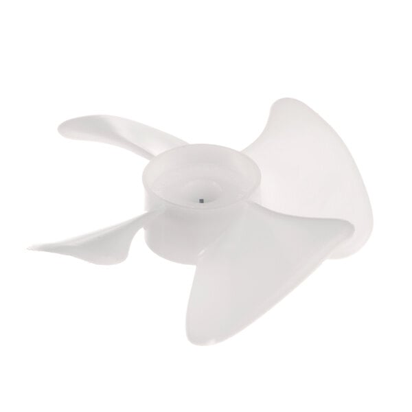 A white plastic fan blade with two blades.