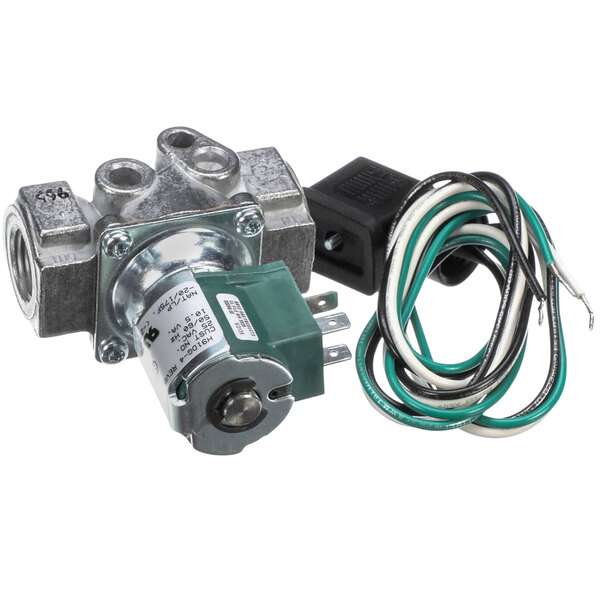 A Henny Penny gas solenoid valve with wires and a wire harness.