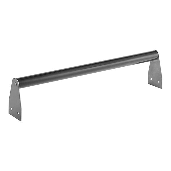 A black metal door handle for a US Range convection oven.