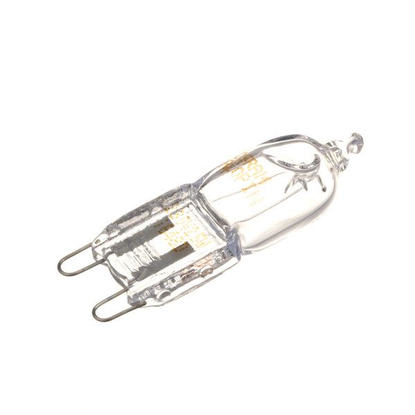 A close-up of a clear Doyon Baking Equipment light bulb with gold text.