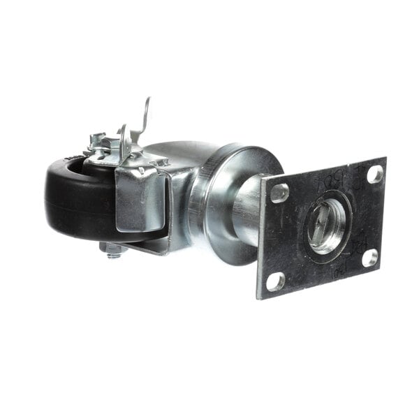 A Randell metal caster wheel with a black rubber wheel.