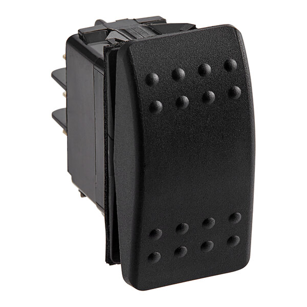 A black plastic Cleveland rocker switch with holes on the sides.