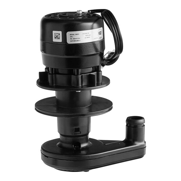 A black Manitowoc Ice water pump with a white label.