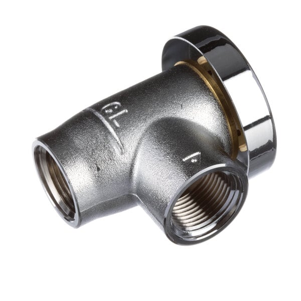 A close-up of a Hobart stainless steel pipe fitting with a threaded end.