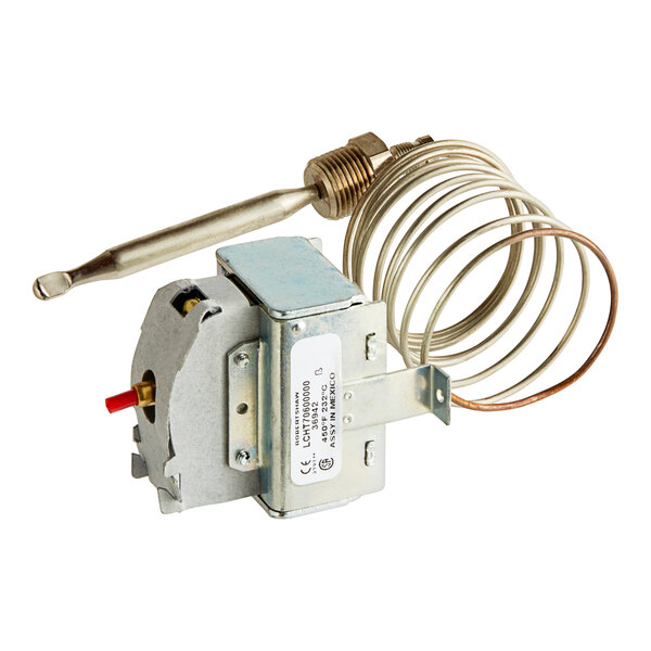 An Imperial hi limit thermostat with wires and a metal coil.