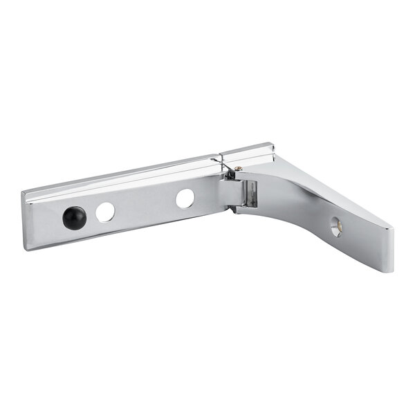 A silver metal Vollrath hinge bracket with holes.