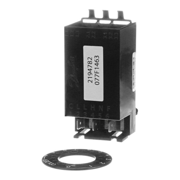 A black rectangular Delfield control temp box with a white label.