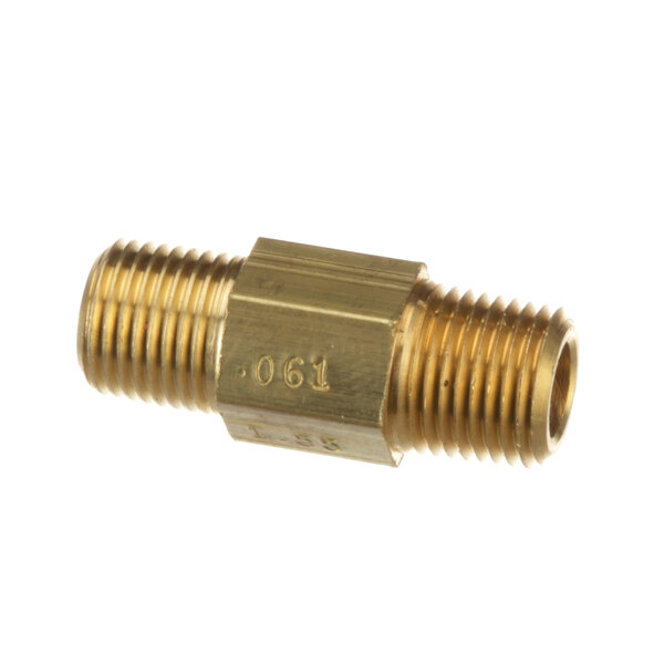 A brass Lincoln threaded male fitting with a thread.