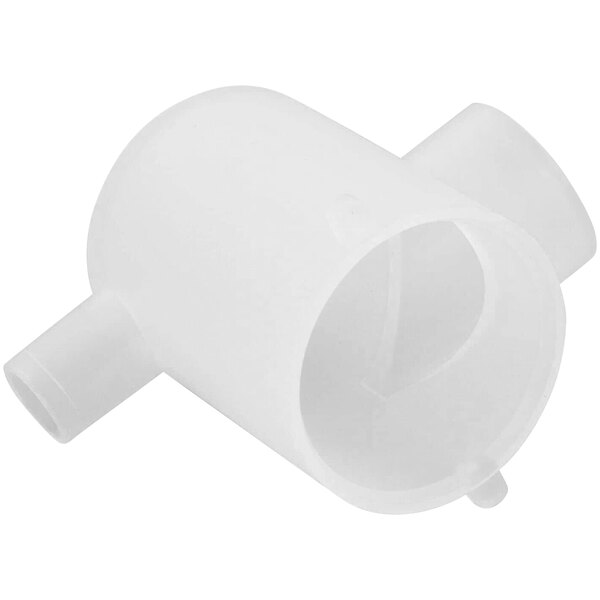A close-up of a white plastic tube with a hole.