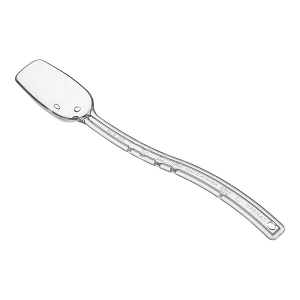 A clear Cambro Camwear salad bar spoon with a long handle.