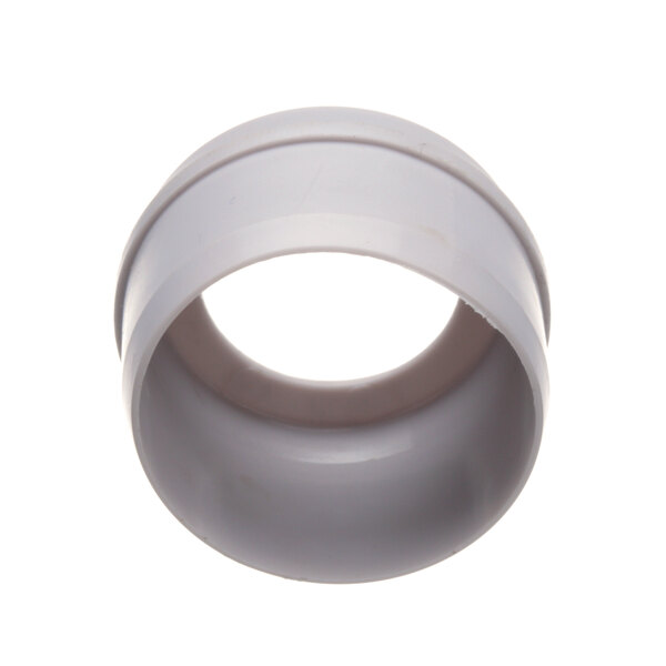 A white plastic pipe with a white ring at one end.