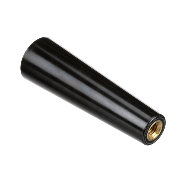 A black cylindrical handle with a gold nut.