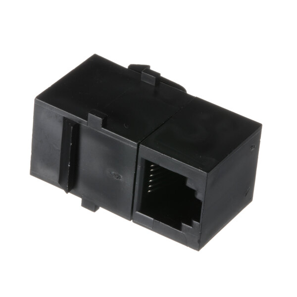 A black square Lincoln female connector with a hole.