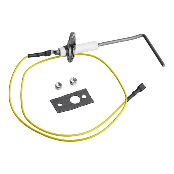 A yellow wire with a white handle.