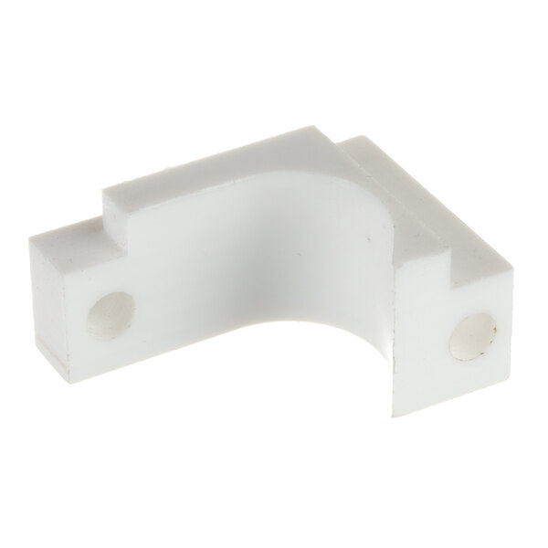 A white plastic Marshall Air Teflon bearing bracket with two holes.