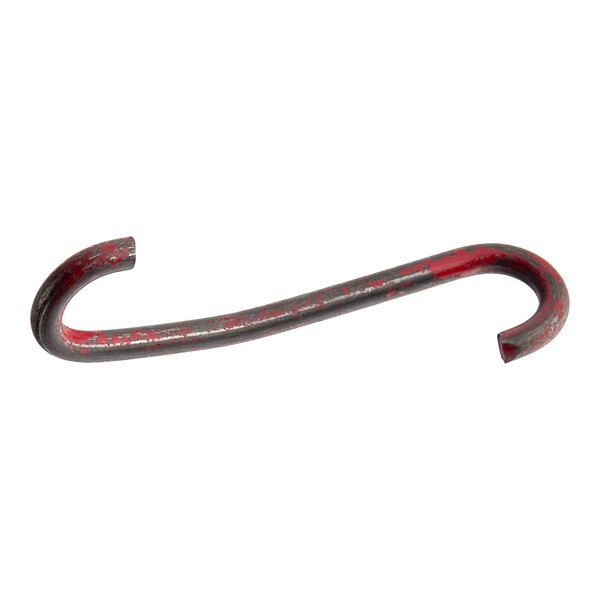 A long metal rod with red and black paint and a curved end.