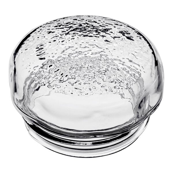A clear glass bowl with a white background.