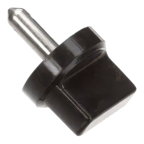 A black plastic knob with a silver metal shaft.