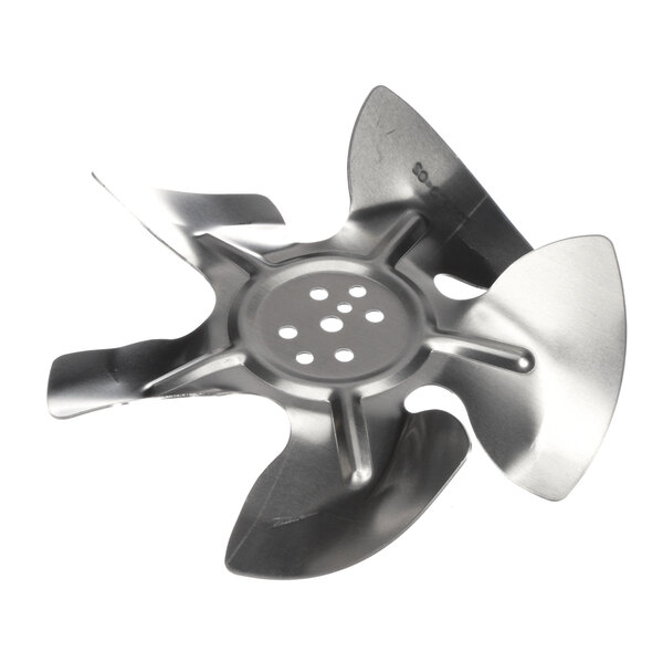 A close-up of a silver metal Continental Refrigerator fan blade.