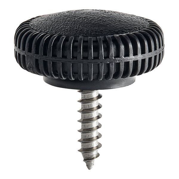 A black round knob with a silver screw on top.