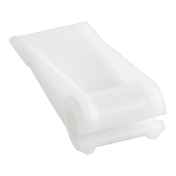 A white plastic scraper blade for a Cleveland steam kettle on a white background.