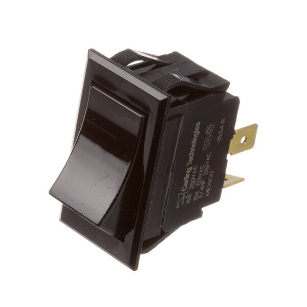 A black switch with a black plastic cover.