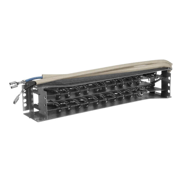 A black metal box with two metal bars and wires.