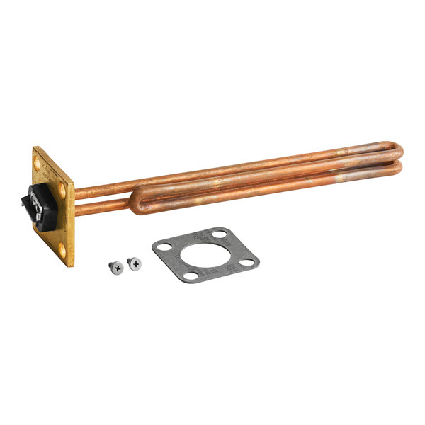 A copper Hatco heater element with nuts and a screw.