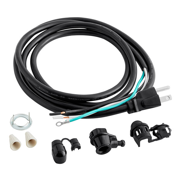A black electrical cord kit with a connector and plug.