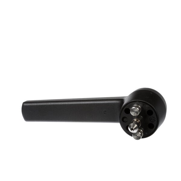 A black metal Rational door handle with two screws.