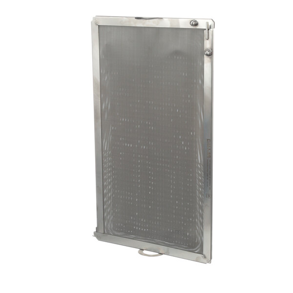 A close-up of a grey screen with a stainless steel mesh.