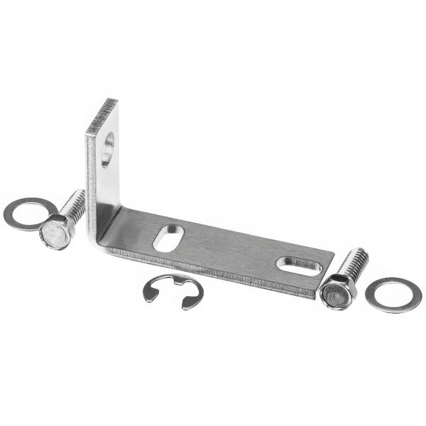 A metal Duke L bracket with screws and a bolt.