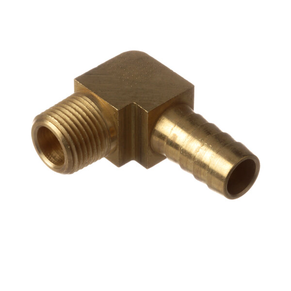 A close-up of a gold metal Vulcan Fitting Hose with a threaded end.