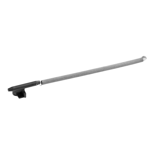 A long metal pole with a black handle.