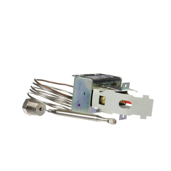 A BKI Hi Limit thermostat with wires attached.